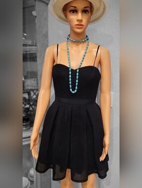 Aqua Black Spaghetti-Strap Fit-and-Flare Dress